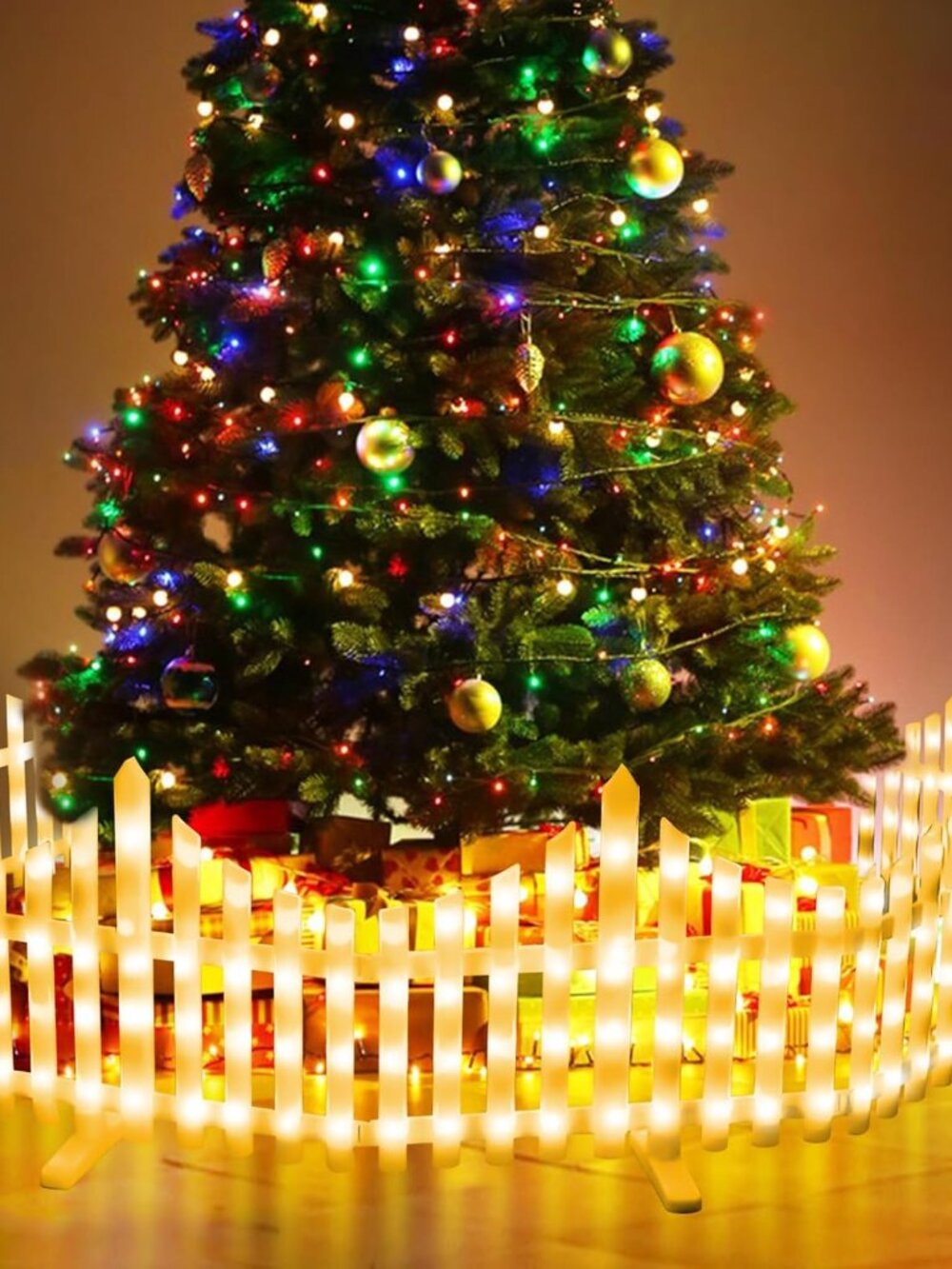 Christmas Tree Fence Light Christmas Decorations Lights 8 Pack Picket Fence NEW